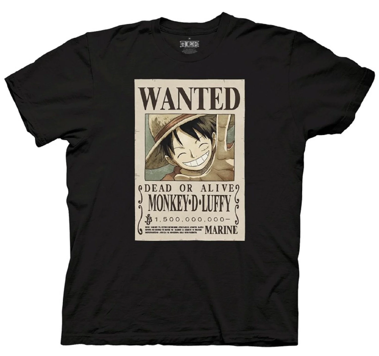 One Piece Luffy Full Wanted Poster Anime Adult Short-Sleeve Graphic T-Shirt - Image 1