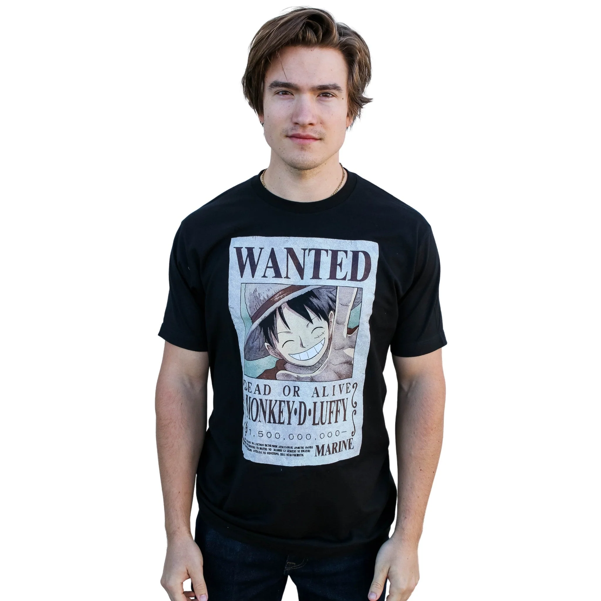 One Piece Luffy Full Wanted Poster Anime Adult Short-Sleeve Graphic T-Shirt - Image 2