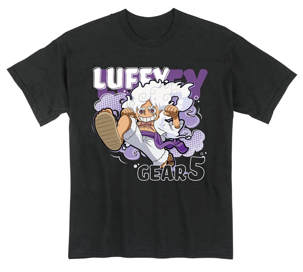 One Piece – Monkey D. Luffy Gear 5 SD Art With Cloud Black Adult T-Shirt  – Great Eastern Entertainment