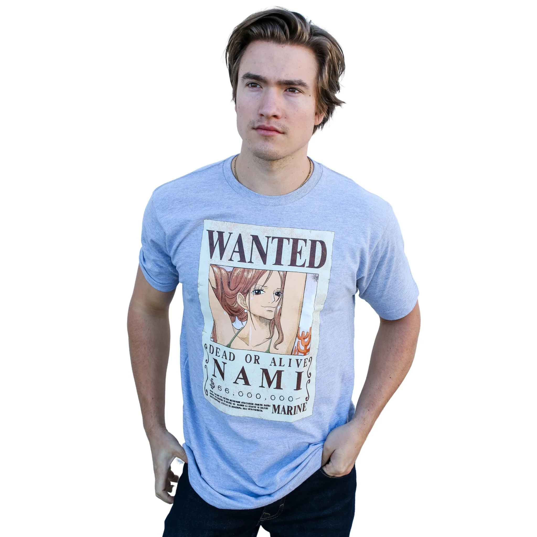 One Piece Nami Full Wanted Poster Anime Adult Short-Sleeve Graphic T-Shirt - Image 2