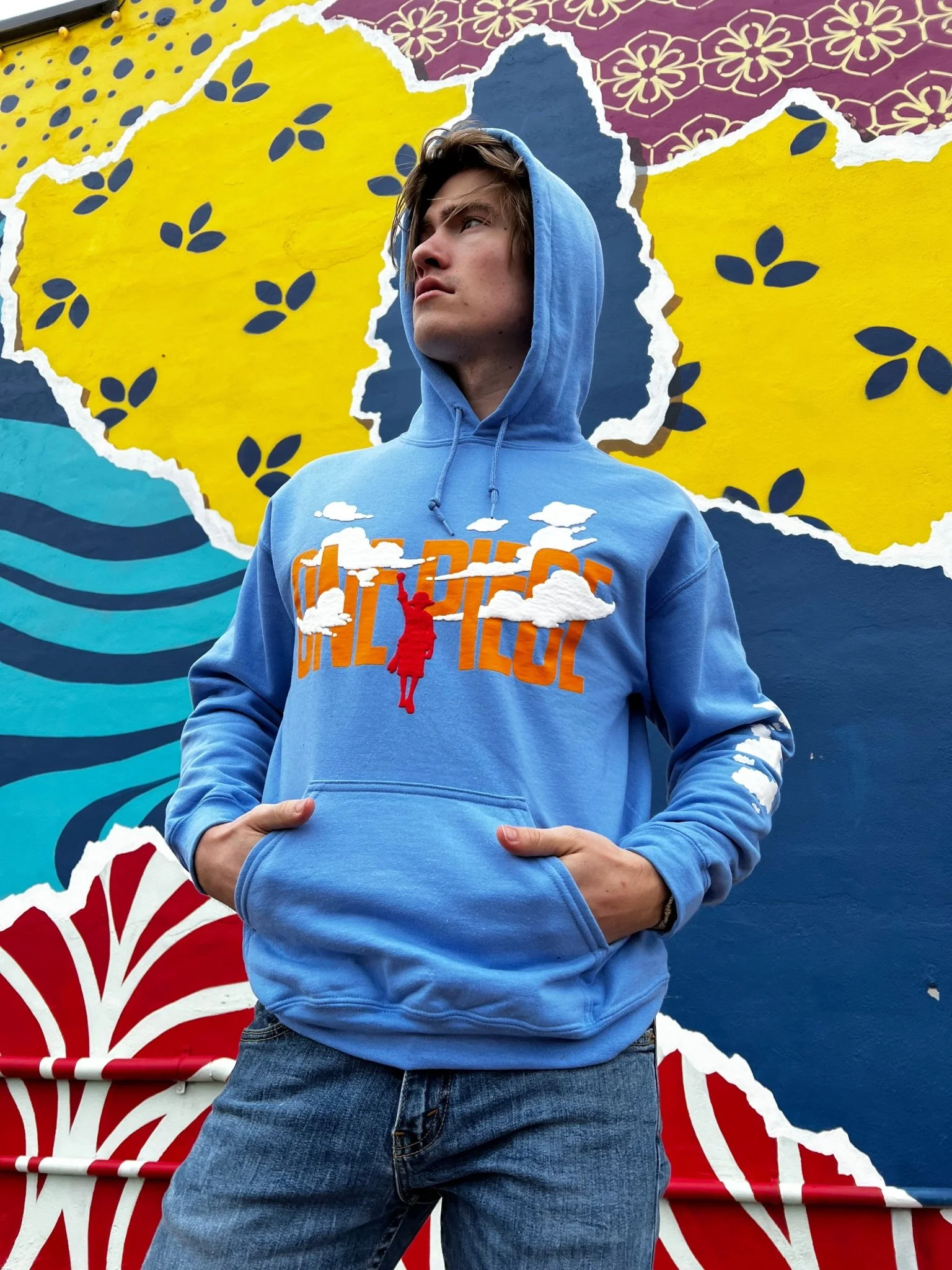 One Piece Puffy Monkey D. Luffy & Clouds - Front Back & Sleeve Print - Licensed Adult Hoodie - Image 3
