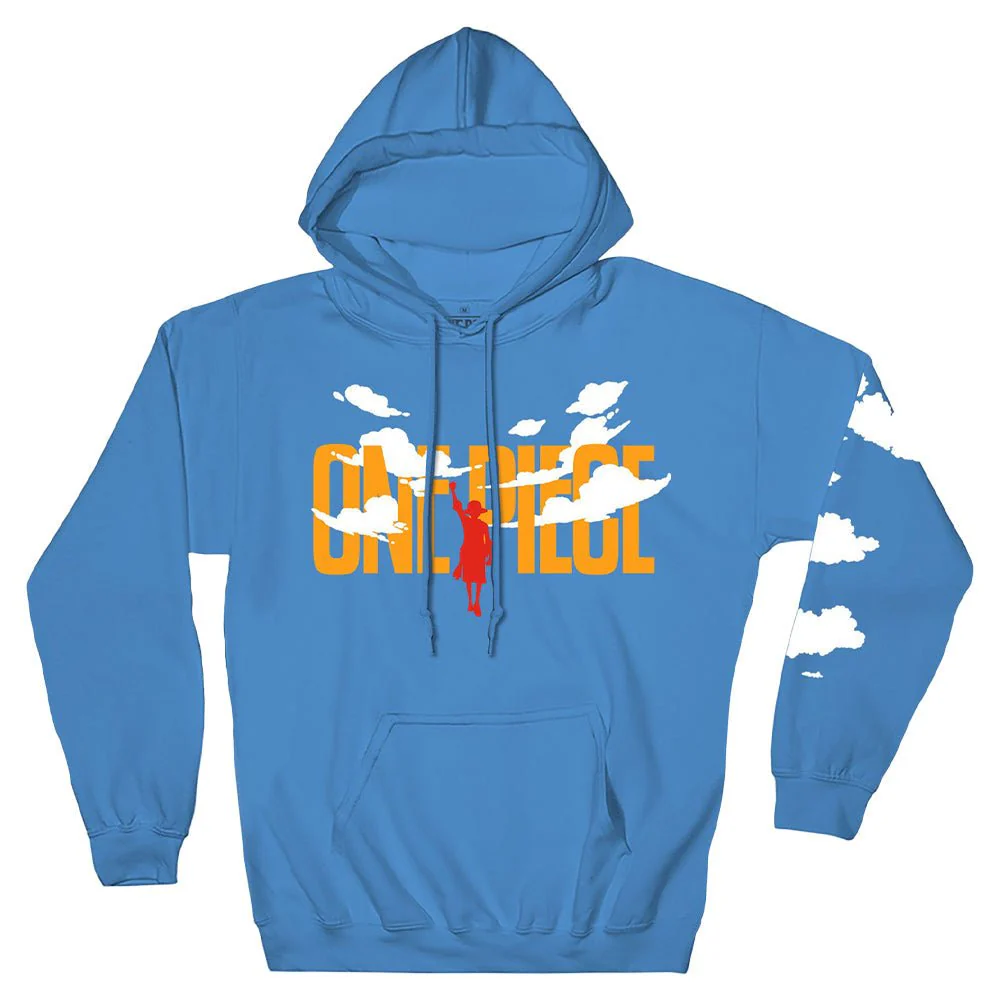 One Piece Puffy Monkey D. Luffy & Clouds – Front Back & Sleeve Print – Licensed Adult Hoodie