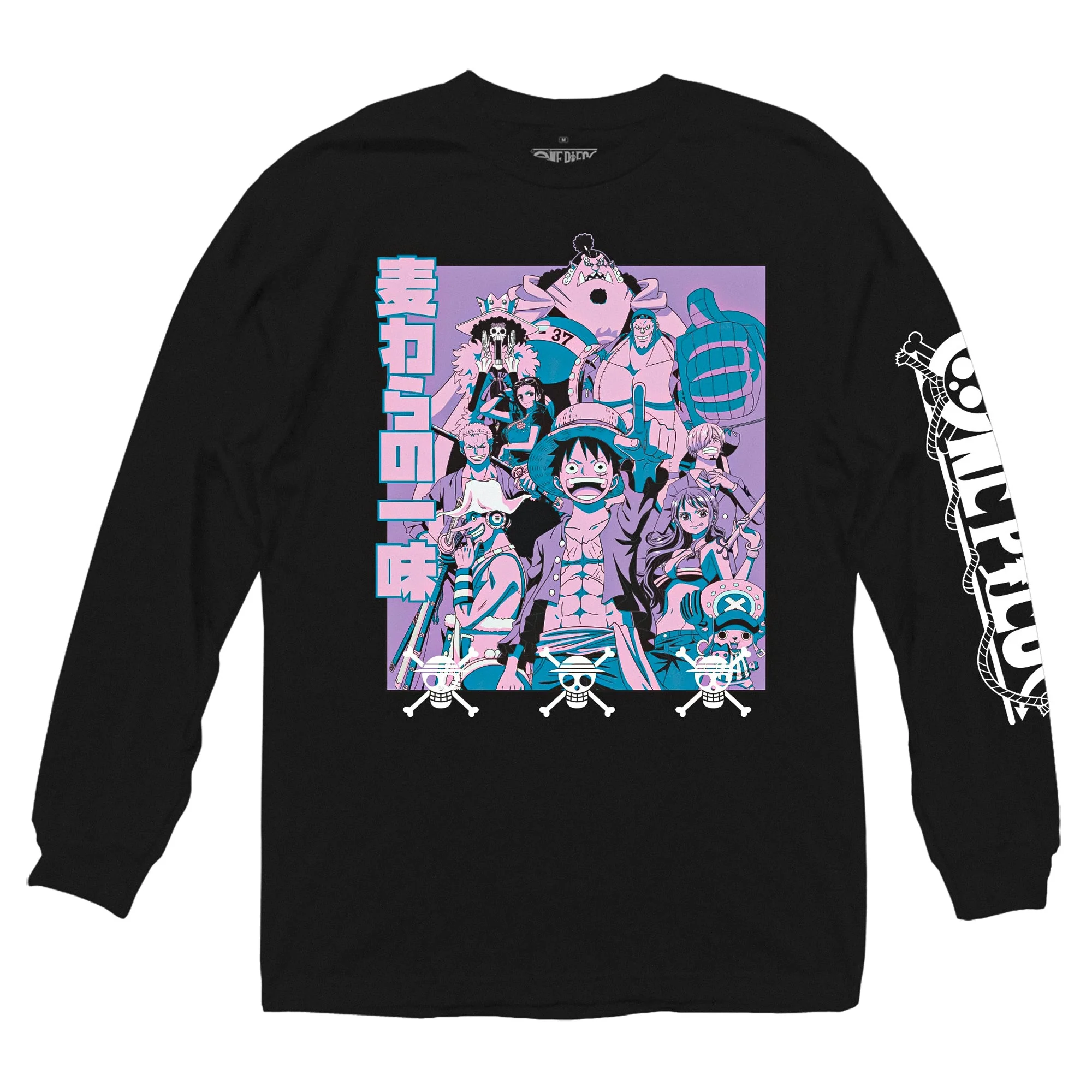 One Piece – Purple and Blue Group Adult Long Sleeve T-Shirt – Black – Officially Licensed