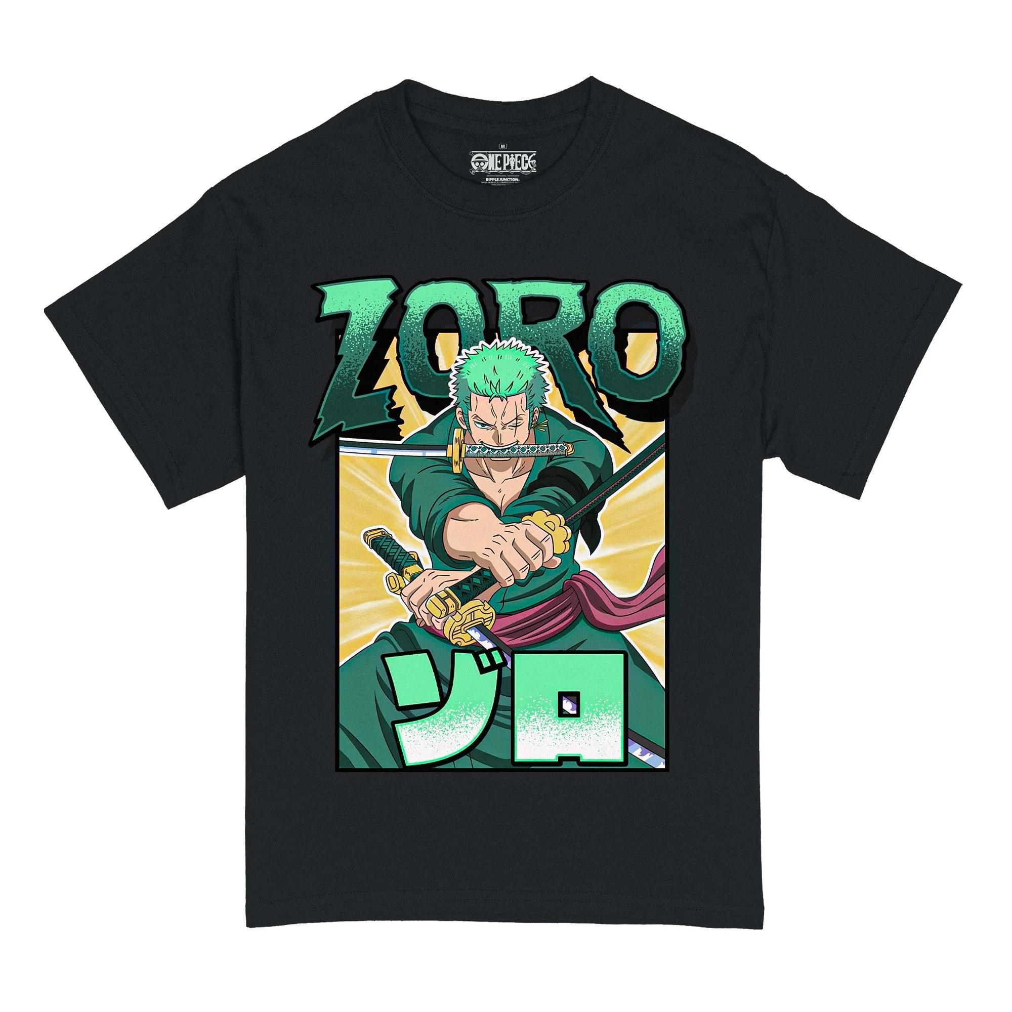 One Piece - Roronoa Zoro Three-Sword Style Adult T-Shirt - Black - Officially Licensed - Image 1