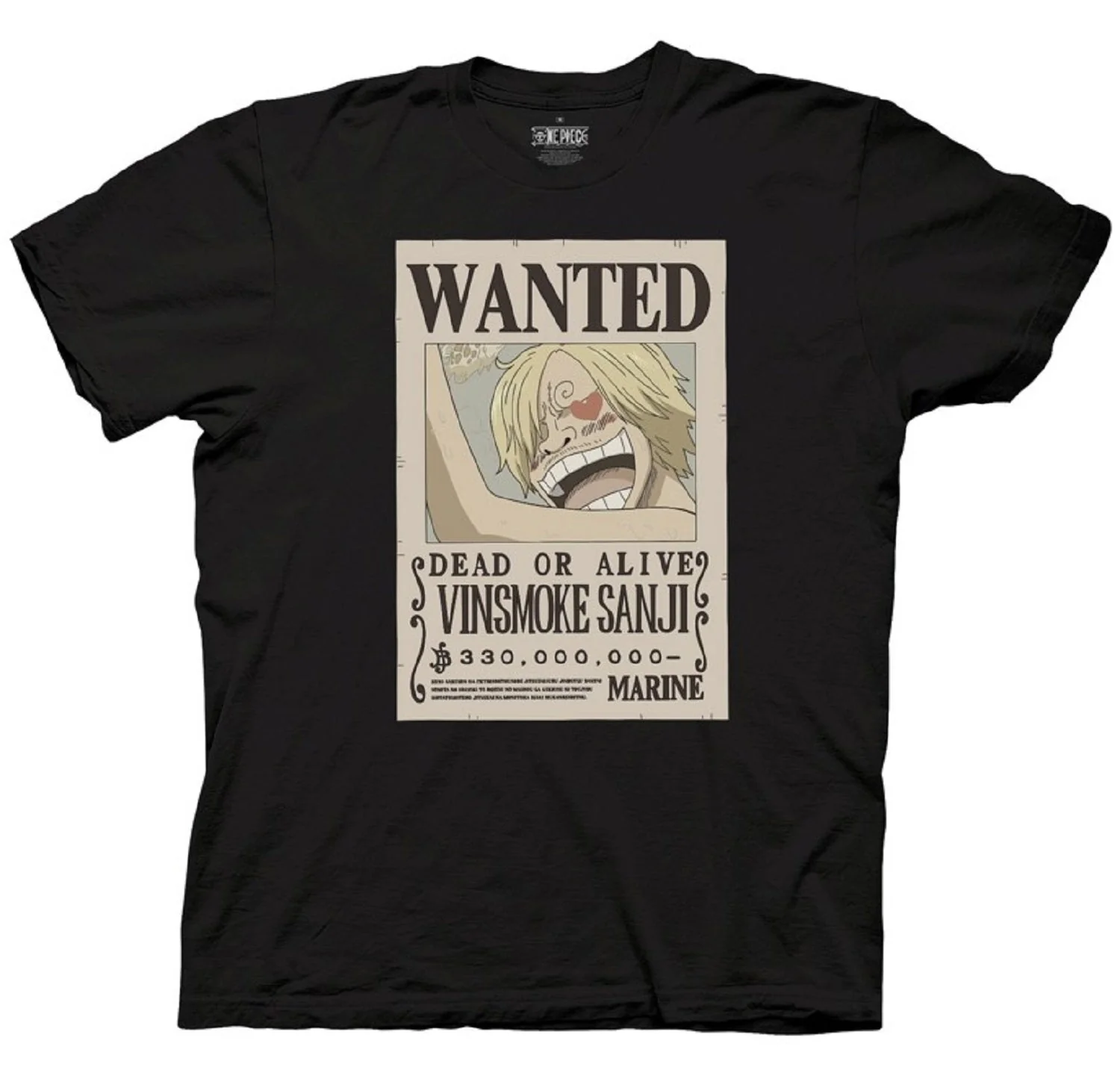 One Piece Sanji Full Wanted Poster Anime Adult Short-Sleeve Graphic T-Shirt - Image 1