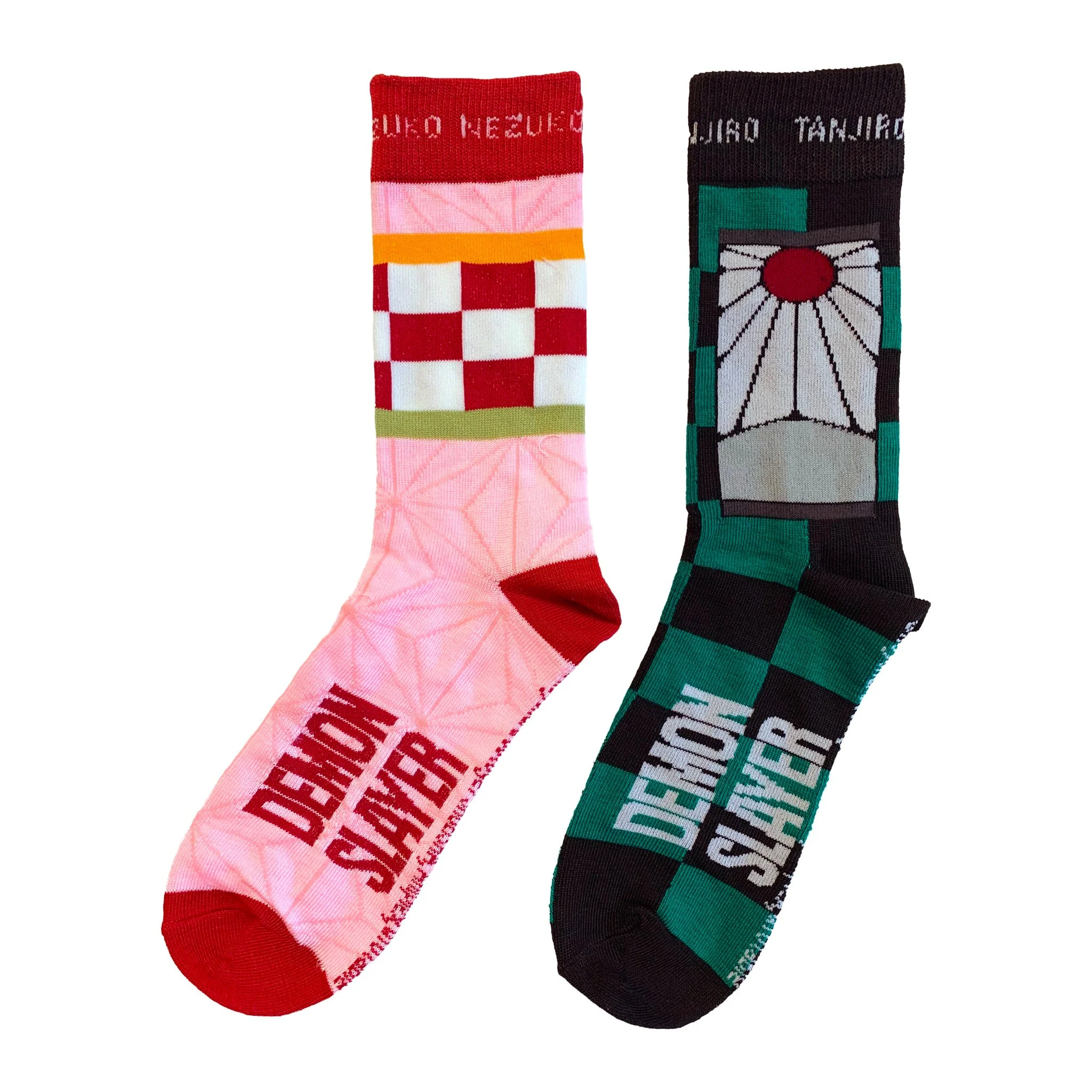 Demon Slayer 2 Pack - Nezuko & Tanjiro Flag Pattern Anime Crew Socks - Image 1