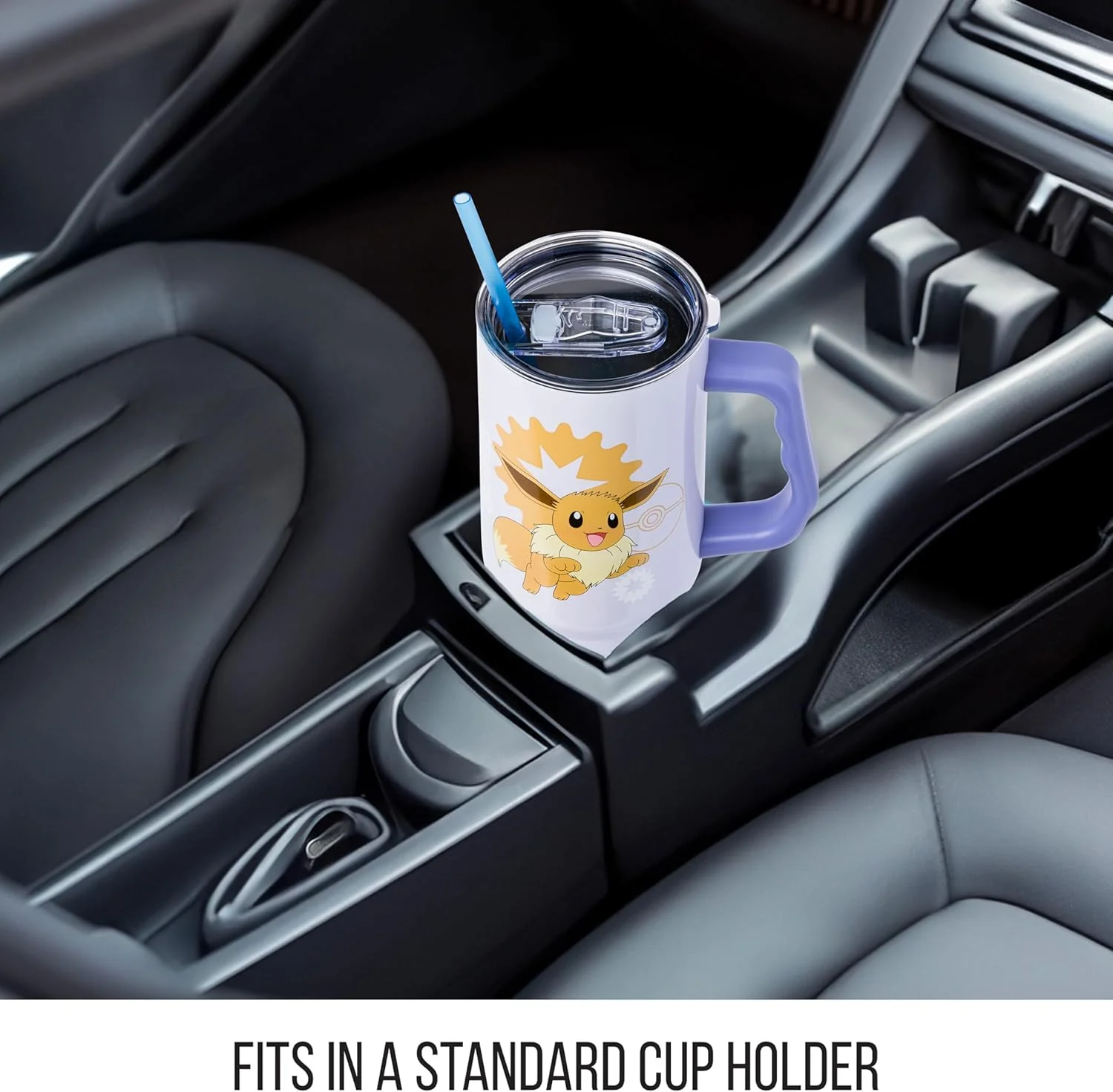 Pokemon Eevee Stainless Steel Tumbler with Handle Fits in Standard Cup Holder 40 Ounces - Image 2