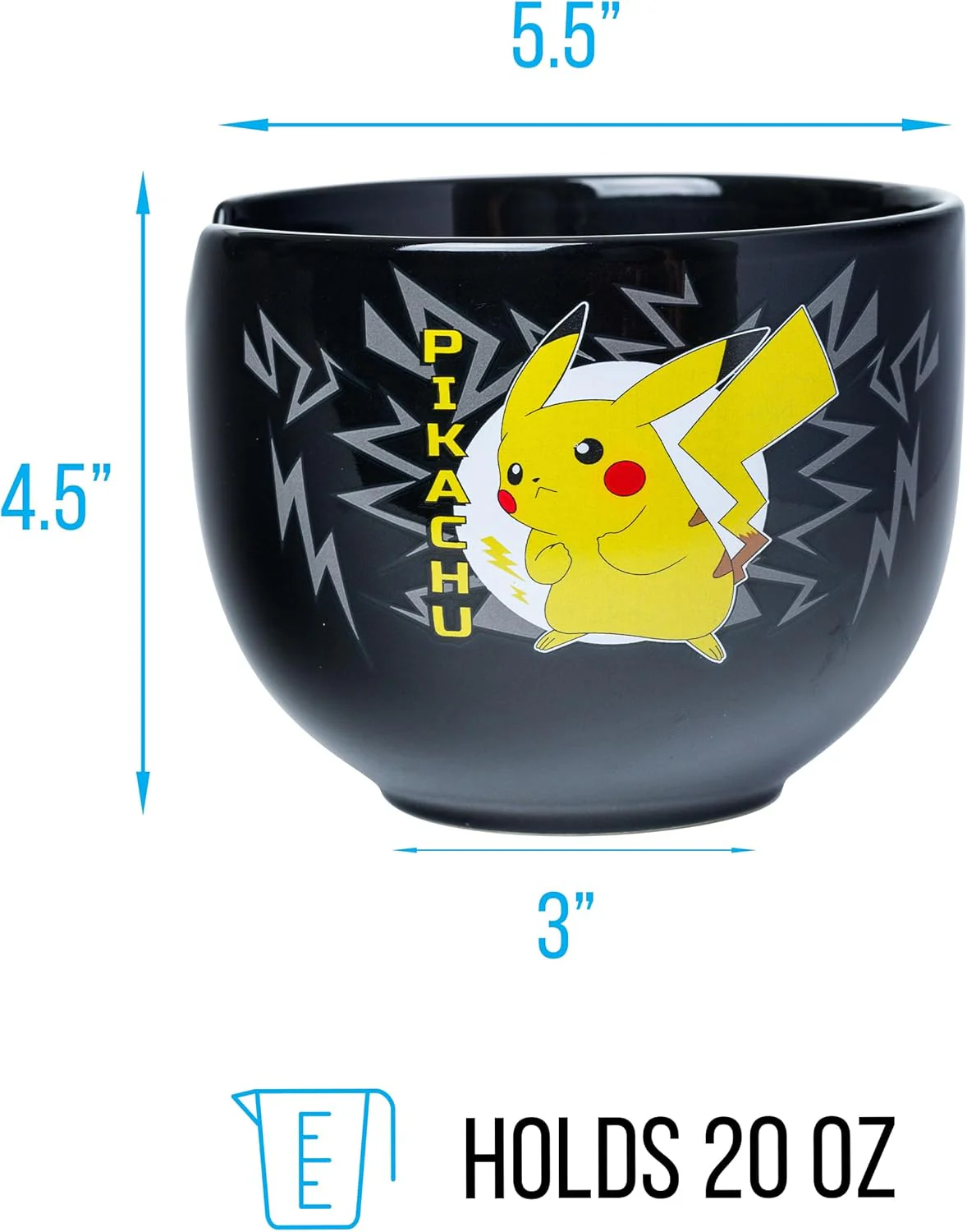 Pokemon Pikachu Black Ceramic Ramen Noodle Rice Bowl with Chopsticks 20 Ounces - Image 2