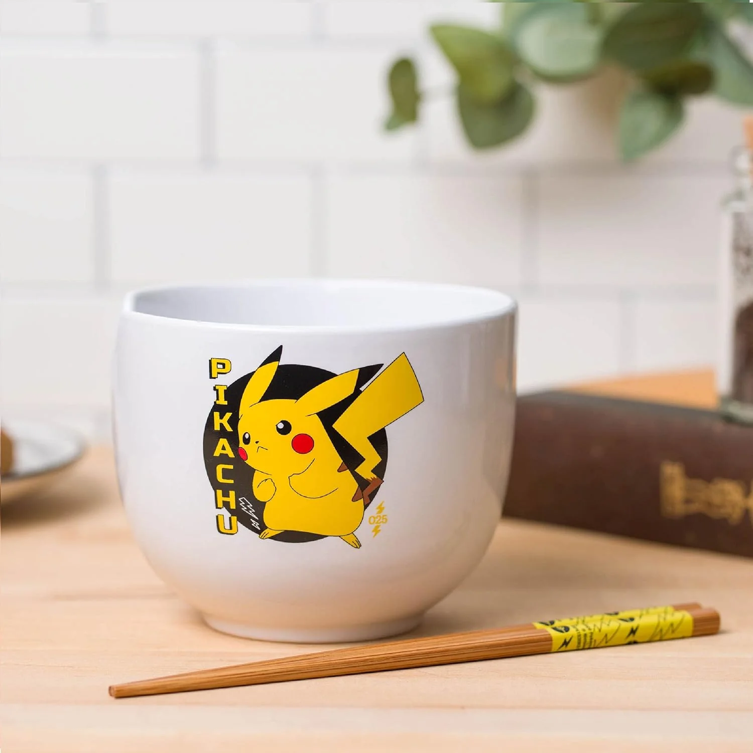 Pokemon Pikachu Japanese Text Ceramic Ramen Noodle Rice Bowl with Chopsticks Microwave Safe 20 Ounces - Image 2