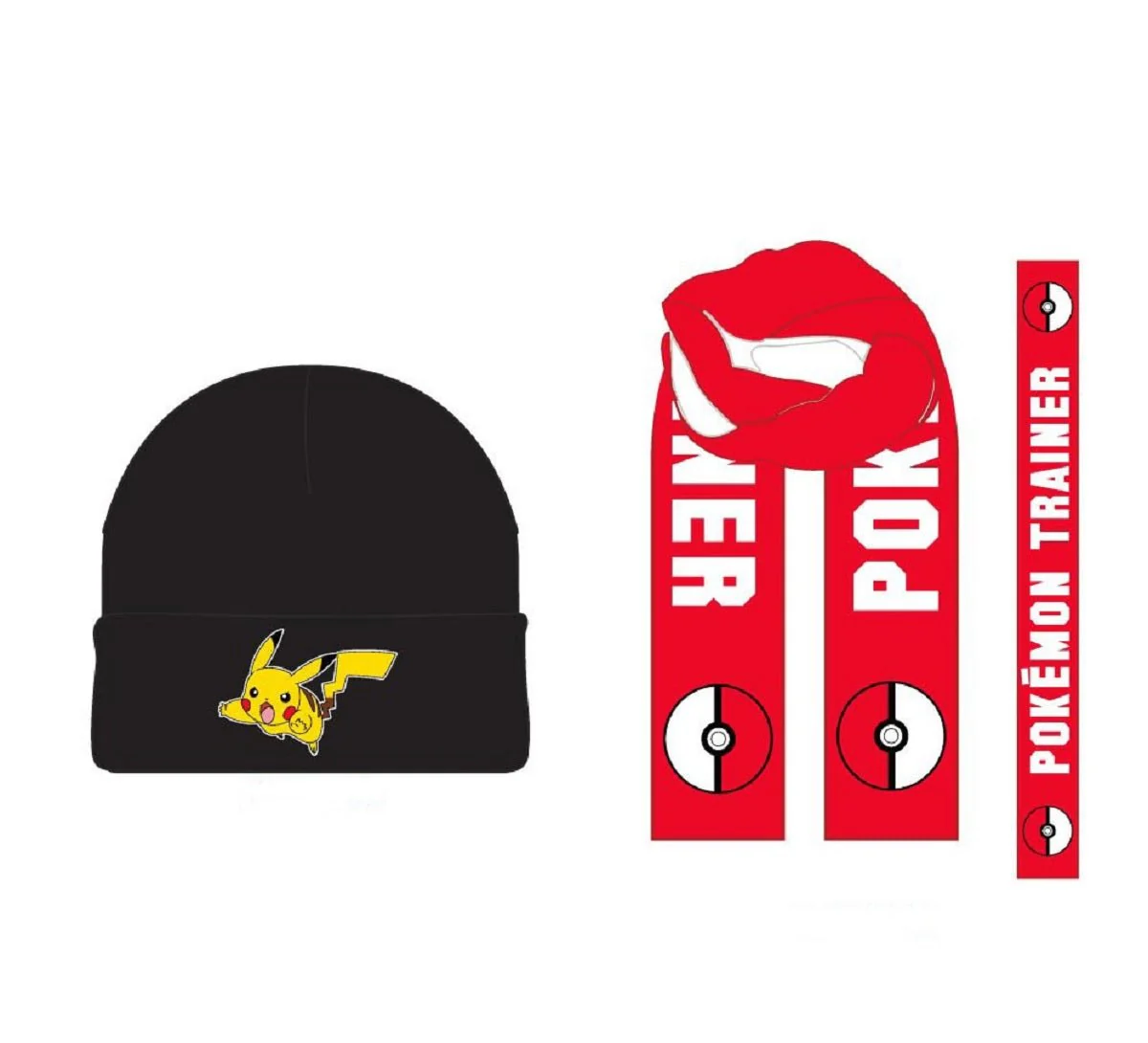 Pokemon Pikachu Pokeball Winter Hat and Scarf Fan Combo - Image 1