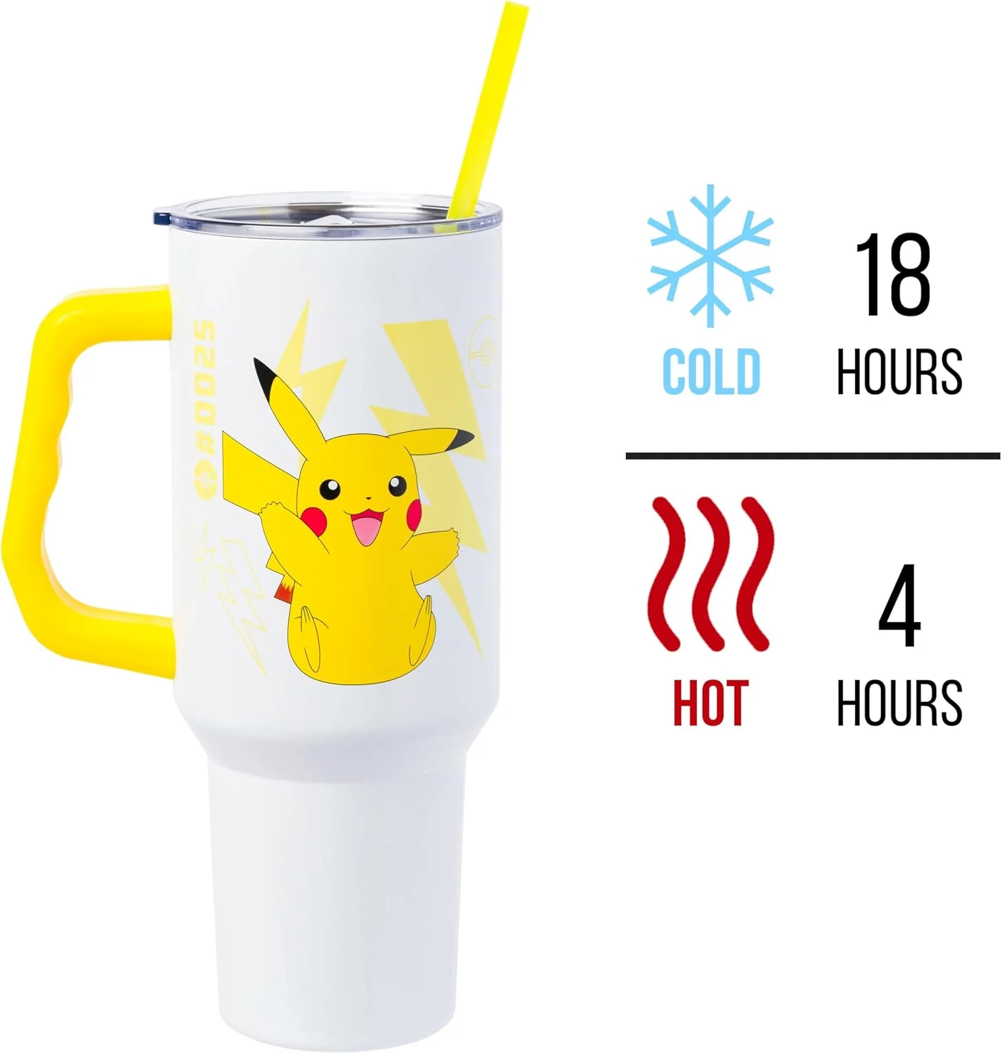 Pokemon Pikachu Stainless Steel Tumbler with Handle Fits in Standard Cup Holder 40 Ounces - Image 3