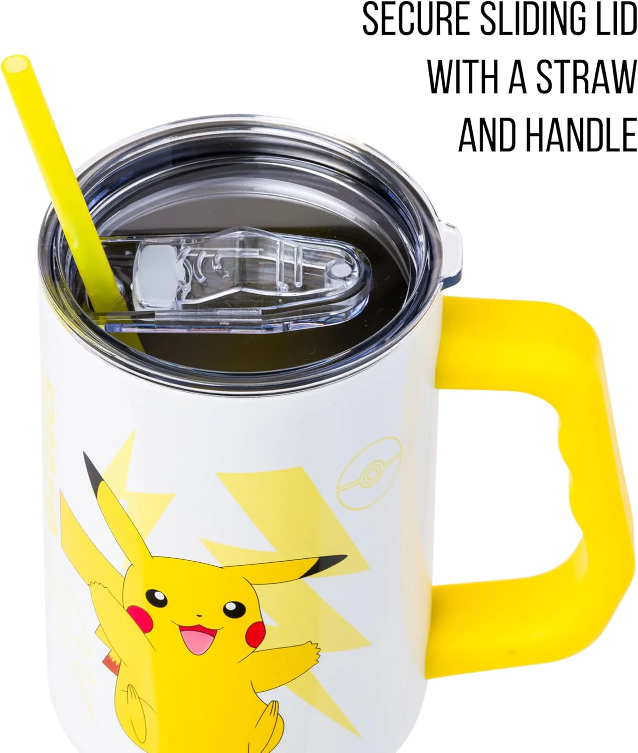 Pokemon Pikachu Stainless Steel Tumbler with Handle Fits in Standard Cup Holder 40 Ounces - Image 2