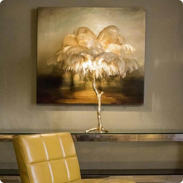 Icelandic Ostrich Feather Tree Lamp - Image 1