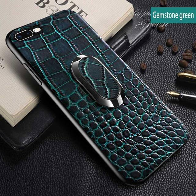 Snake Texture Leather iPhone Case with Ring Support - Image 1