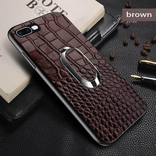 Snake Texture Leather iPhone Case with Ring Support - Image 3