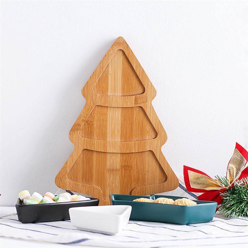 Christmas Tree Ceramic Plates With Bamboo Base Stand - Image 2