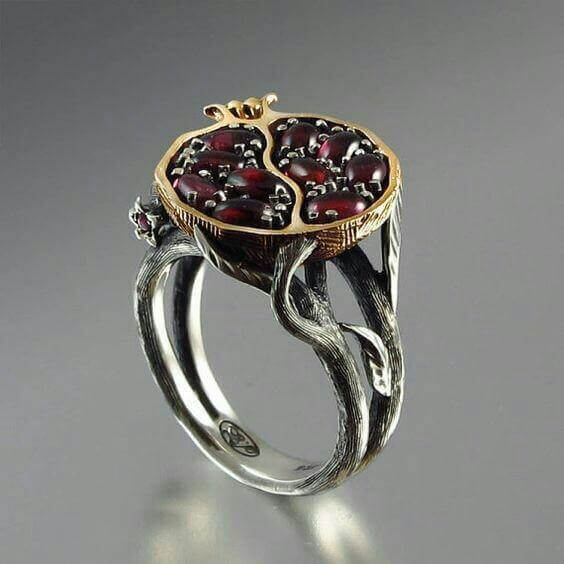Vintage Red Zircon Stone Pomegranate Ring - Image 2