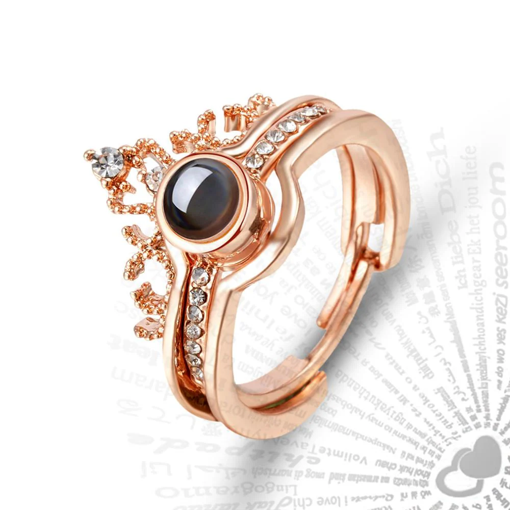100 Languages I Love You Projection Crown Couple Ring - Image 1