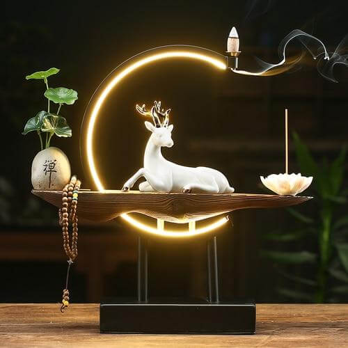 Large Incense Burner Ceramic Deer Lamp - Image 3