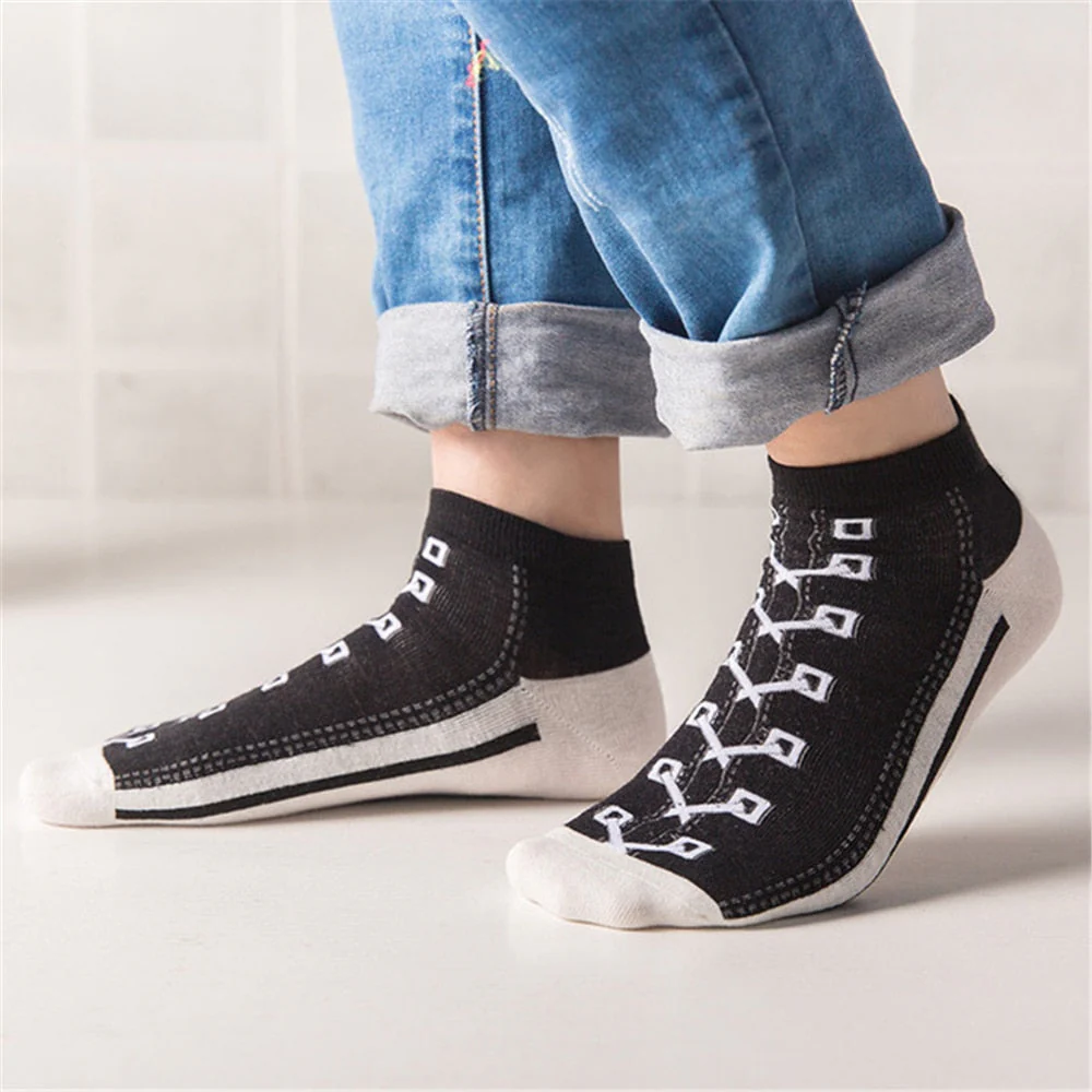 Hipster 3D Canvas Shoes Printed Ankle Socks - Image 1