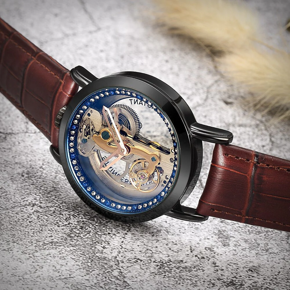 Crystal Mechanical Transparent Leather Watch - Image 3