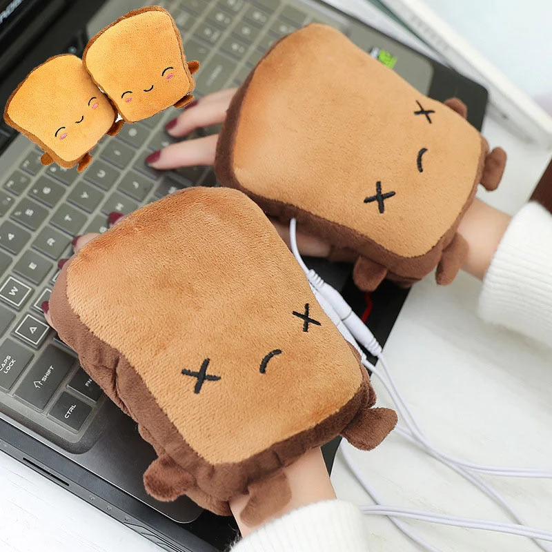 Toast Shape Fingerless Hand Warmer Gloves - Image 1