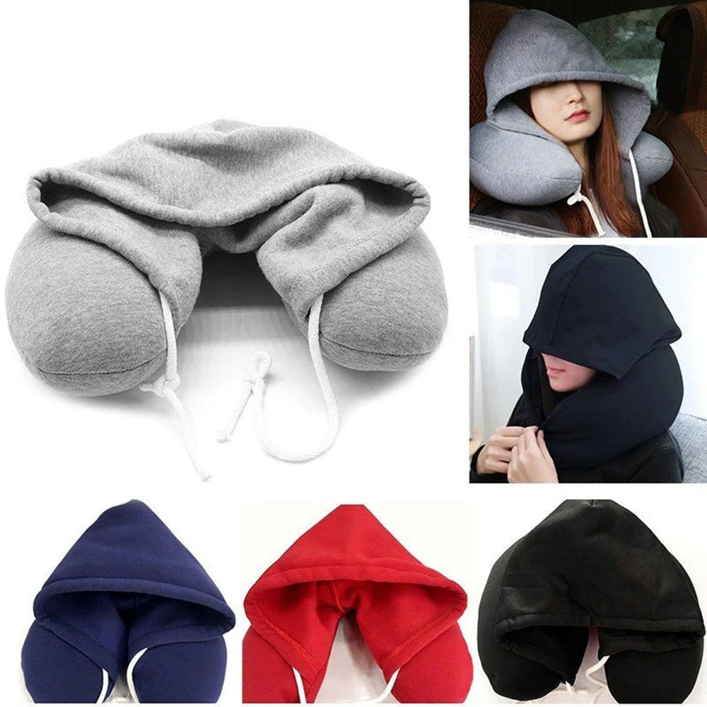Hooded Foldable Memory Foam Neck Pillow for Travelers - Image 1