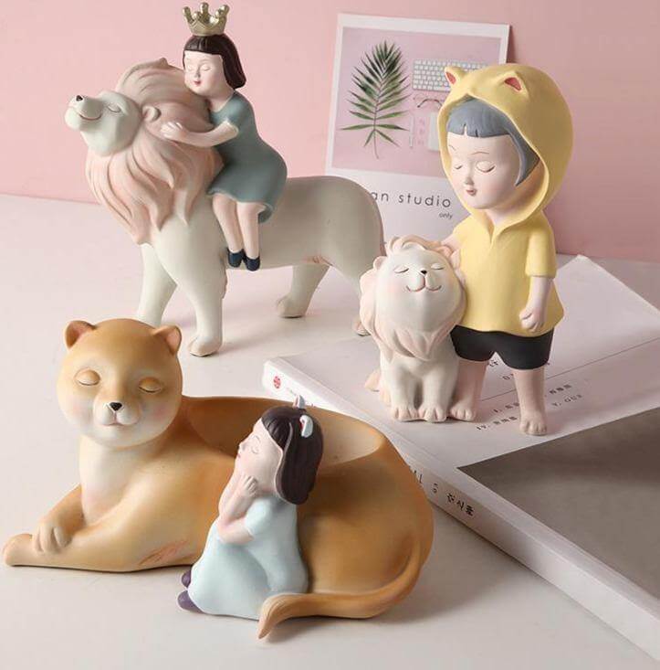 Nordic Fairy Girl With Lion Figurines - Image 1