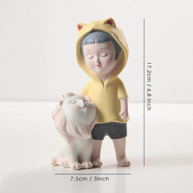 Nordic Fairy Girl With Lion Figurines - Image 3