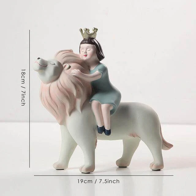 Nordic Fairy Girl With Lion Figurines - Image 2