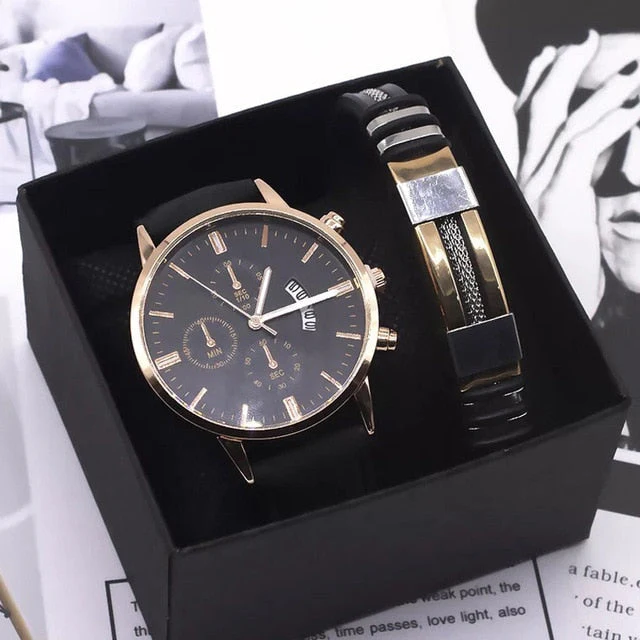 Elegant Watch Leather Bracelet Gift Set - Image 2