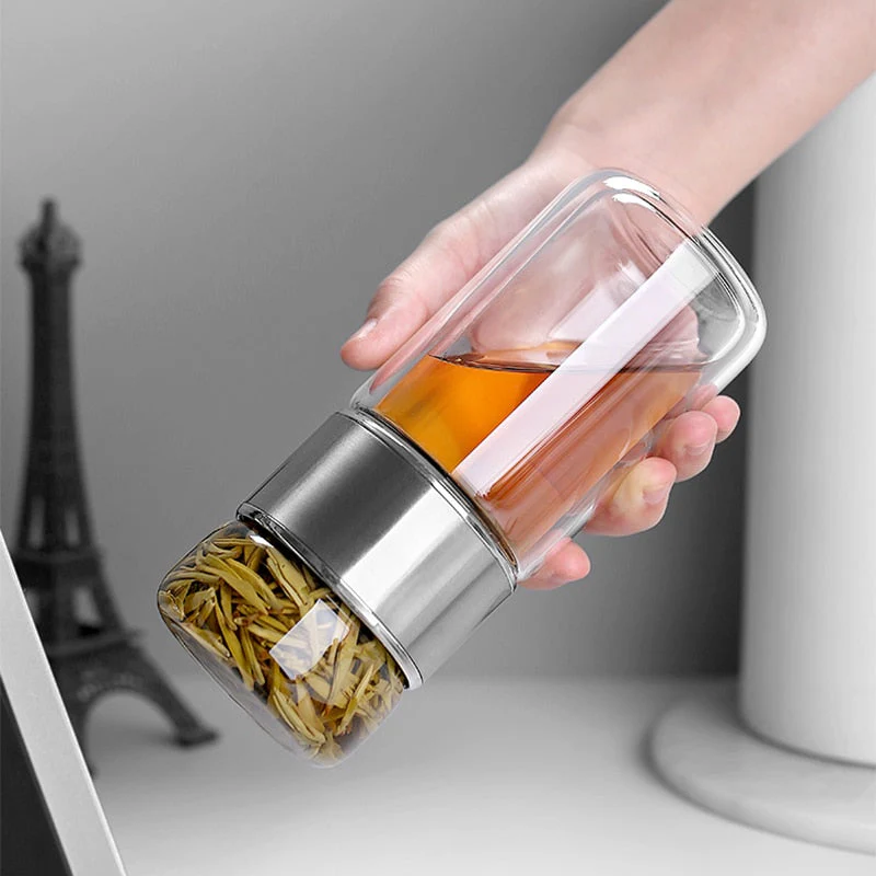 2in1 Large Double Glass Tea Infuser Bottle - Image 1