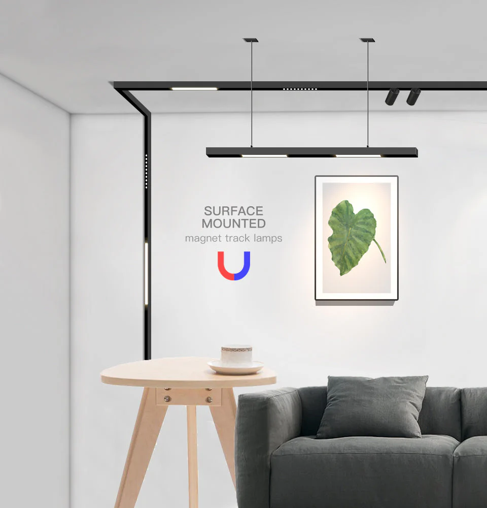 Wall-Mounted Black Continuous Magnetic Track System Light - Image 1