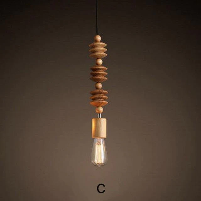 Retro Style Nature Oak Wooden Pendant Lamp - Image 2