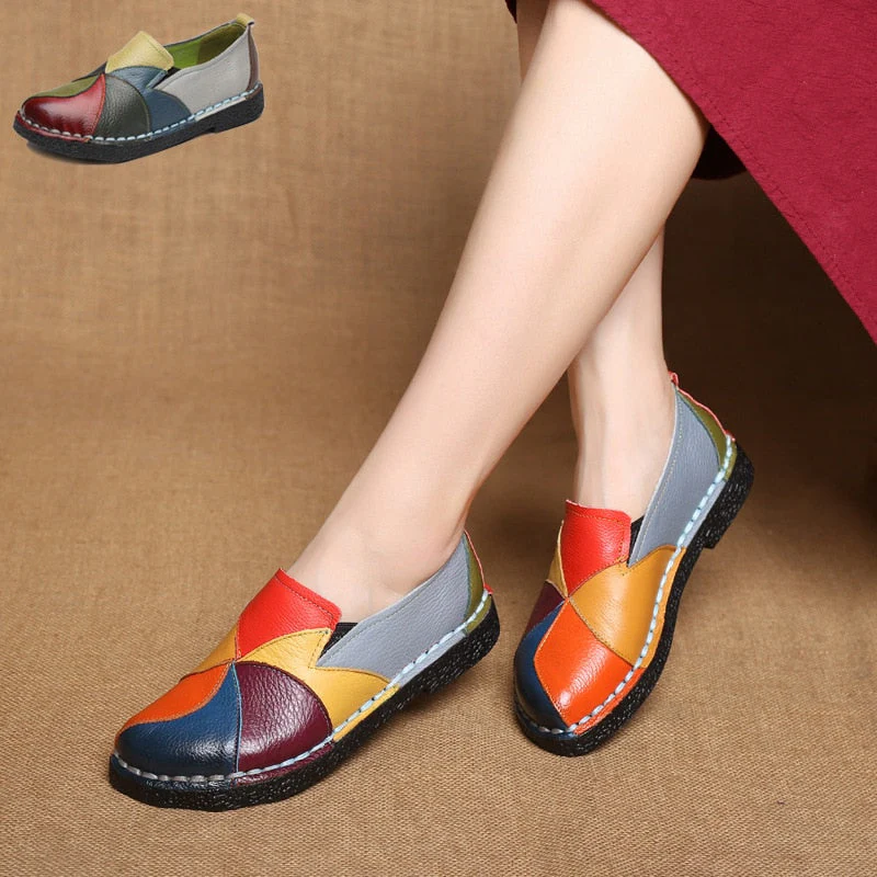 Mixed Colors Women Leather Casual Shoes - Image 2