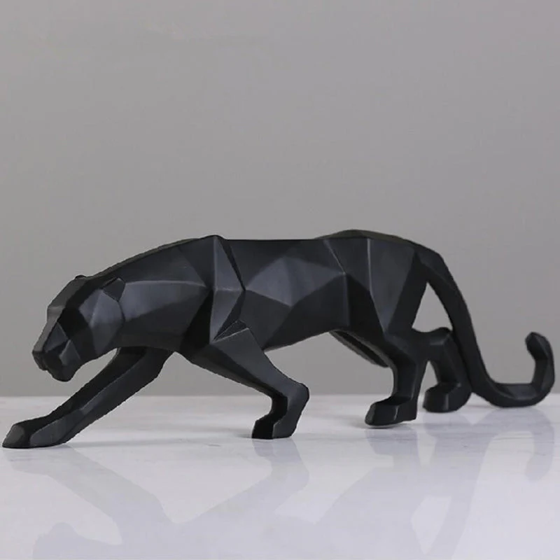 Modern Resin Geometric Black Panther Sculpture - Image 1