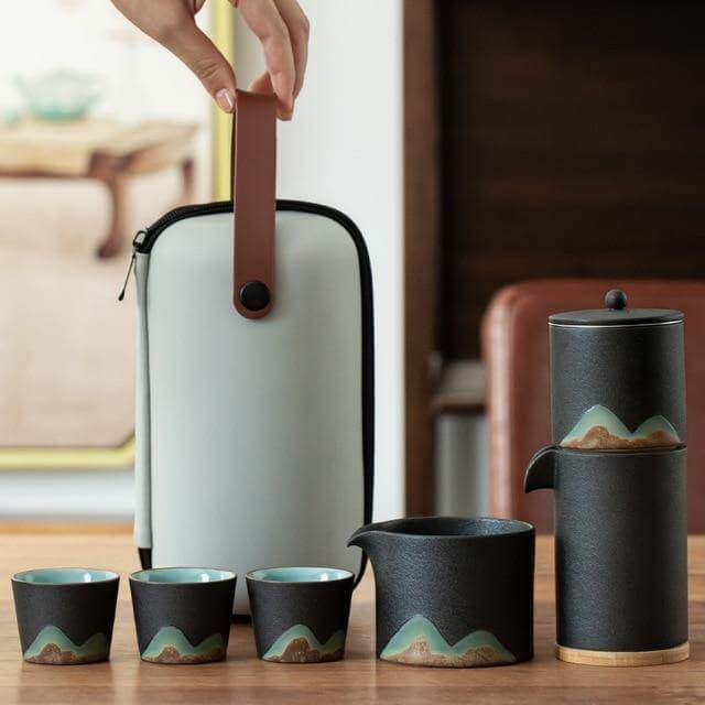 Portable Travel Ceramic Mountain Teapot With 3 Cups - Image 2