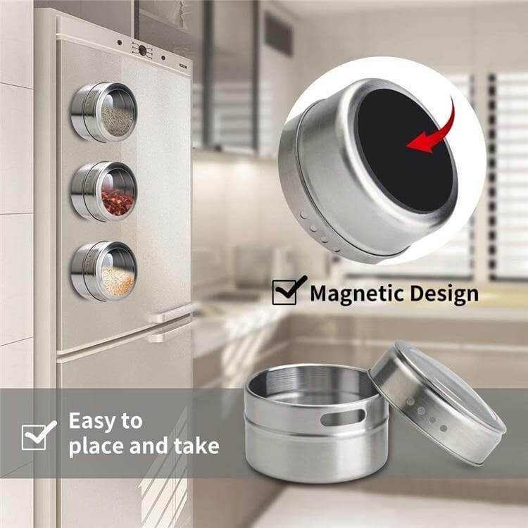 Magnetic Stainless Steel Seasoning Spice Jar Set - Image 1