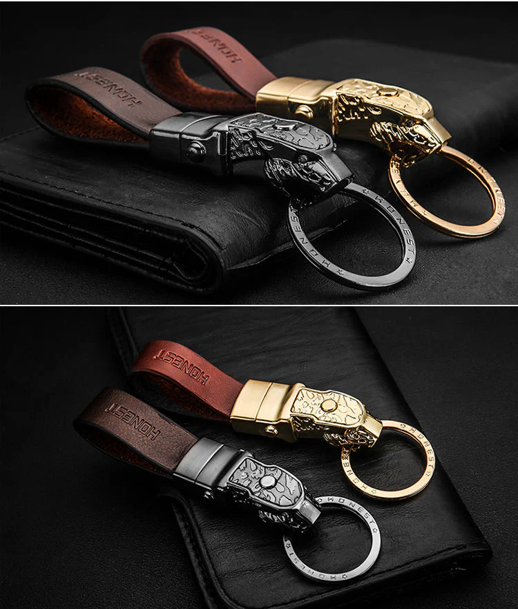 Elegant Leather Leopard Keychain Light - Image 2