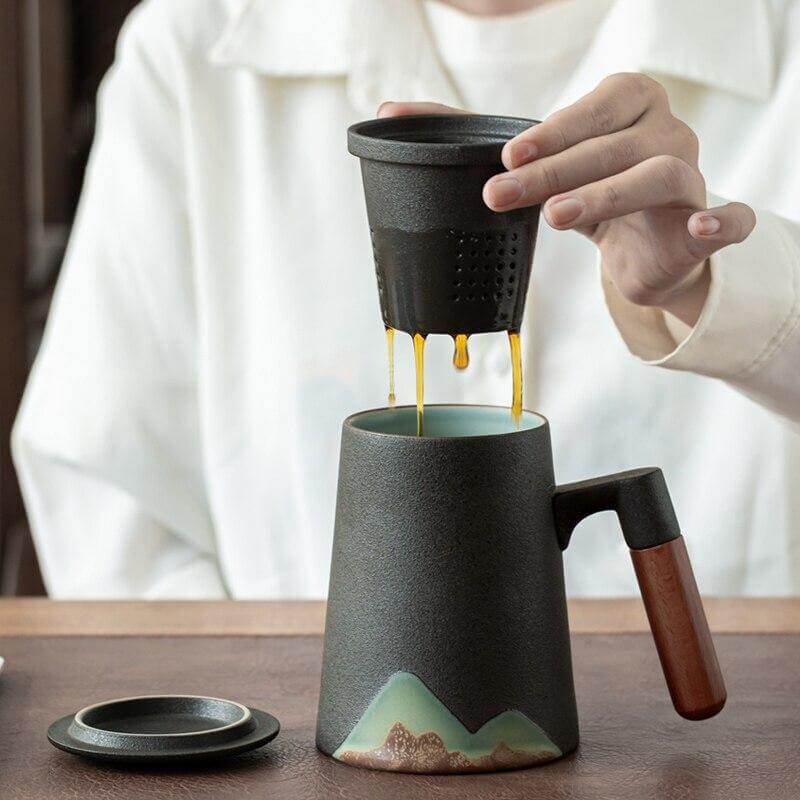 Mountain Art Ceramic Tea Mugs With Filter - Image 2