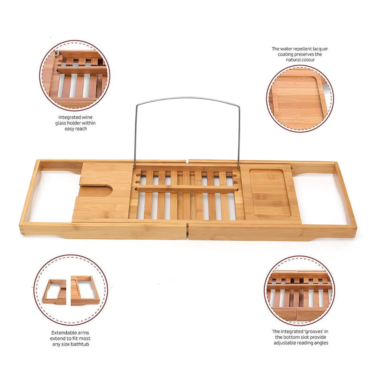 Retractable Bamboo Bathtub Shelf Bridge - Image 3