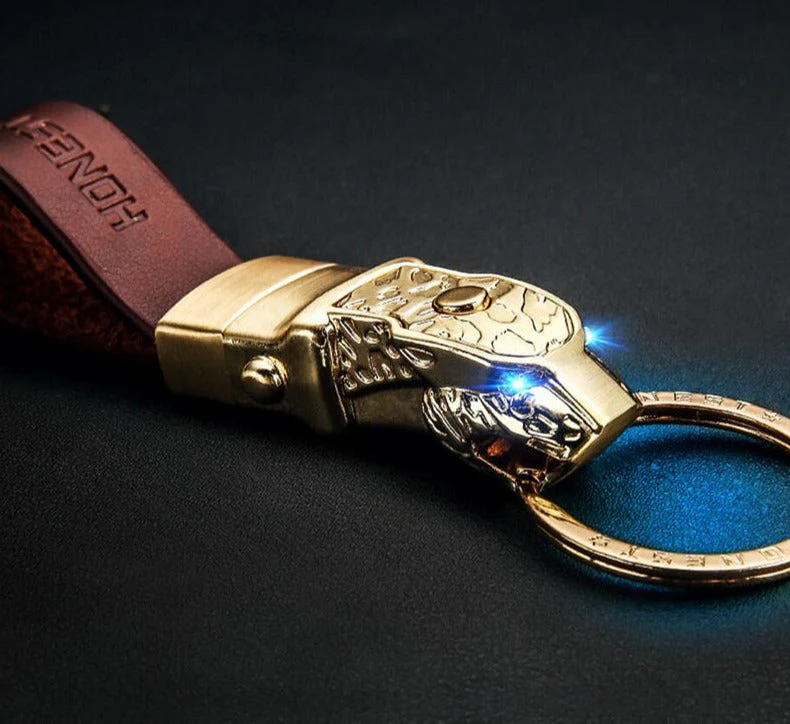 Elegant Leather Leopard Keychain Light - Image 3