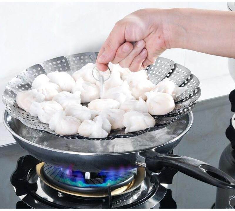 Vegetable Folding Stainless Steel Steaming Rack - Image 2