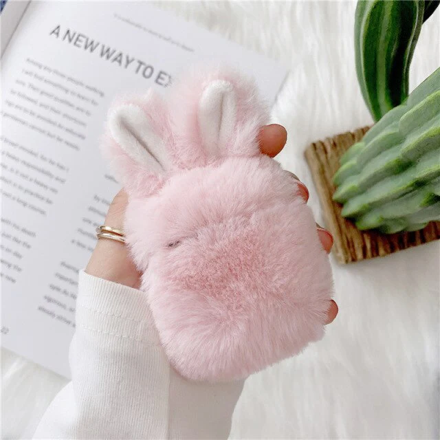 Cute Rabbit Ears Plush AirPods Case - Image 3