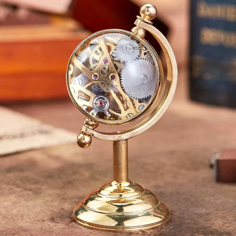 Mechanical Gold Spinning Globe Desk Clock - Image 1