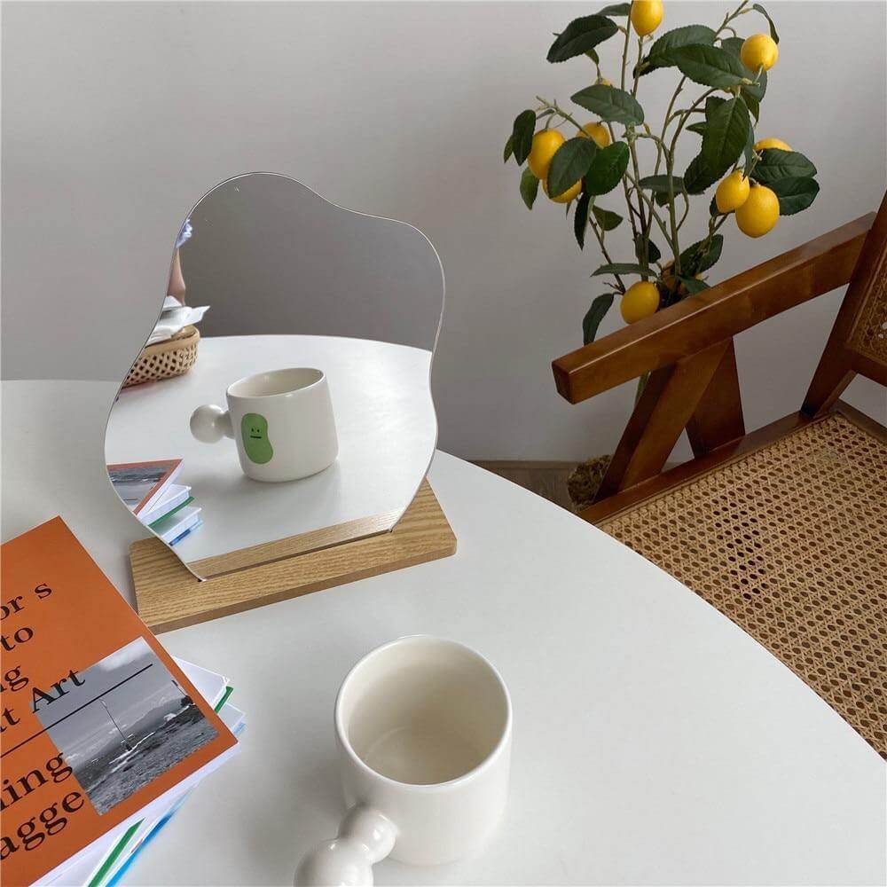 Irregular Korean Style Decorative Make-up Mirror Wooden Base - Image 3
