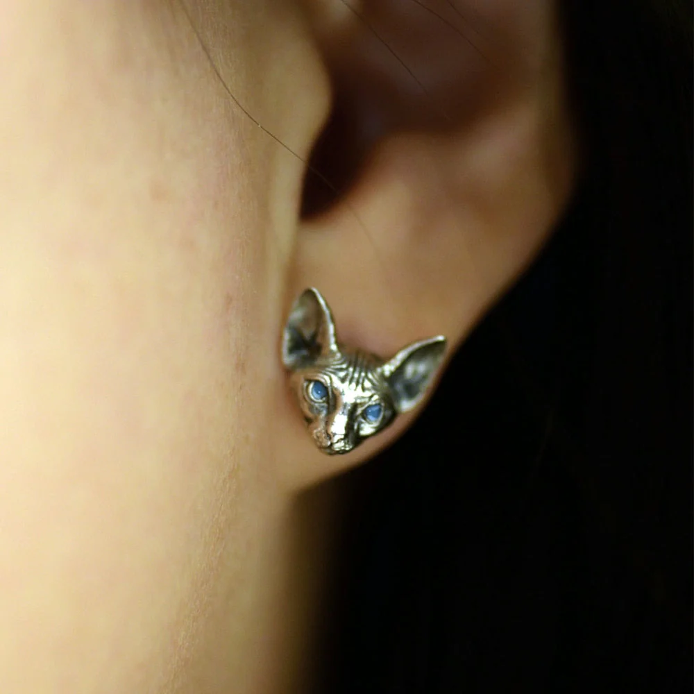 Vintage Silver Punk Cat Earrings - Image 2