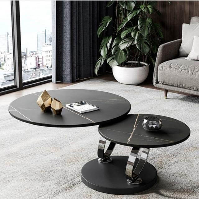 Italian Modern Two-layer Coffee Side Table with Marble Top - Image 2