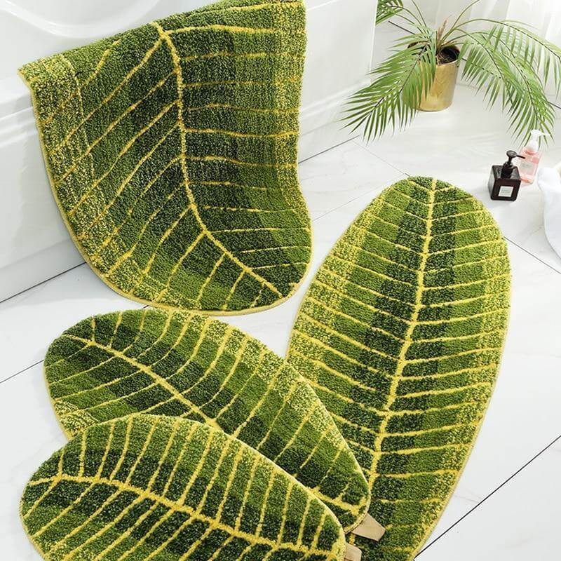 Pure Green Leaf Shape Home Rug - Image 2