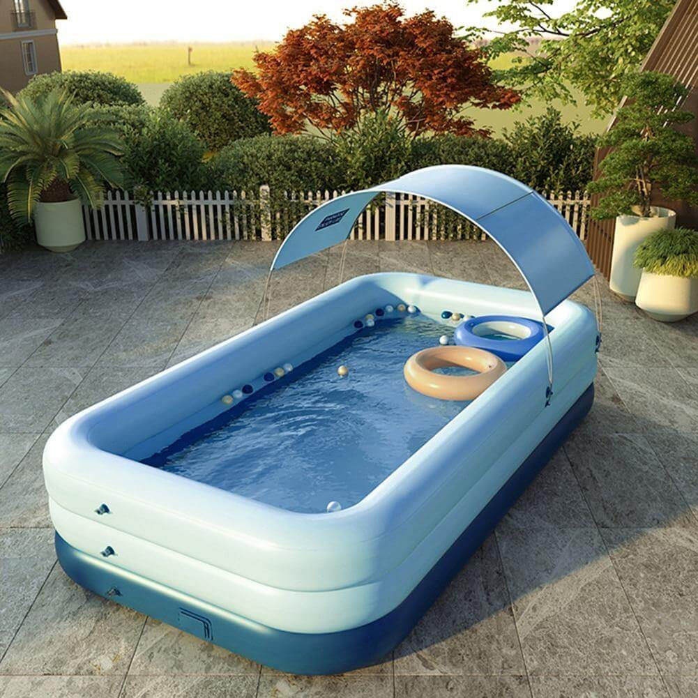 Rectangle Swimming Pool Self Inflatable with Sunshade - Image 2